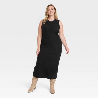 Women's Rib Knit Midi Dress - Universal Thread™ Black XXL