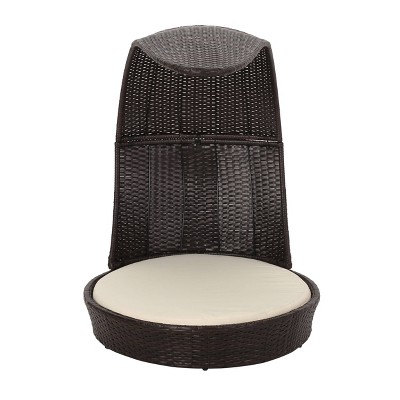 Mershon Outdoor Wicker Dog Bed with Cushion - Brown/Beige - Christopher Knight Home