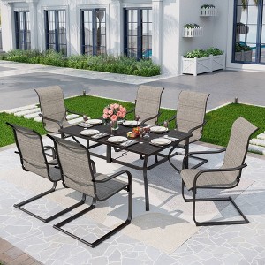 7pc Patio Set with Steel Table with 1.57" Umbrella Hole & Padded Arm Chairs - Captiva Designs: Weather-Resistant Outdoor Dining Furniture - 1 of 4