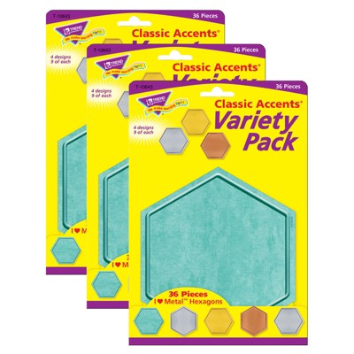 TREND I ♥ Metal™ Hexagons Classic Accents® Variety Pack, 36 Per Pack, 3 Packs