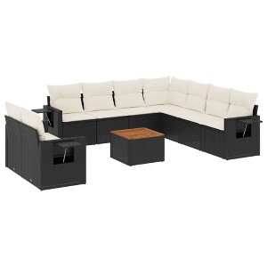 vidaXL 10 Piece Patio Sofa Set with Cushions Black and Cream Poly Rattan - 1 of 4