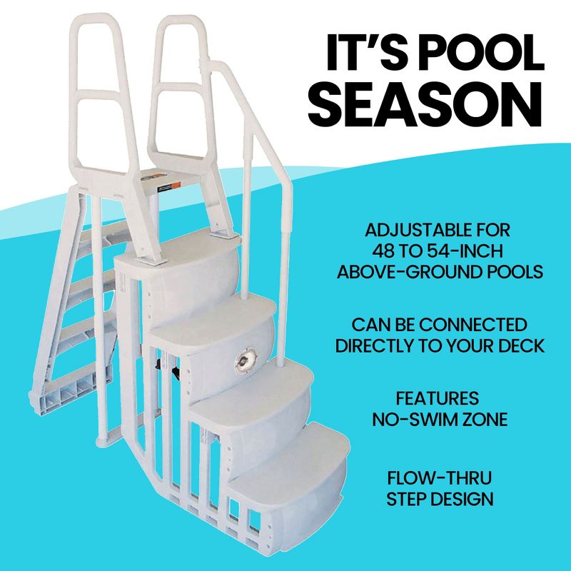 Main Access 48 to 54" Step Ladder for Above Ground Swimming Pools with Mountable Smart Color Changing LED Light and Remote Control, 5 of 8