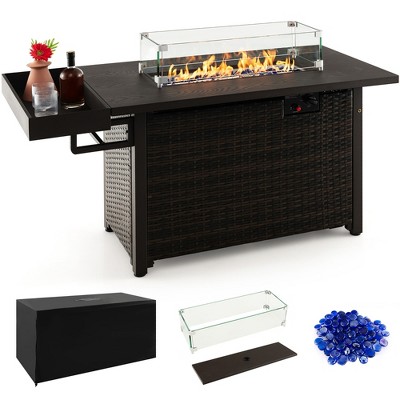 Tangkula Propane Gas Fire Pit Table 52 Inch Propane Fire Pit w/ Wind Guard 50,000 BTU Heat Output Brown