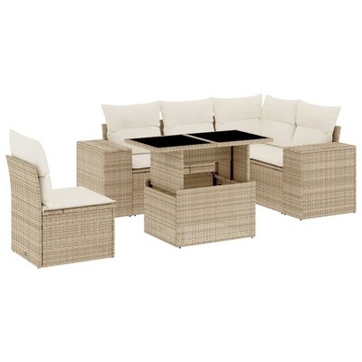 vidaXL 6 Piece Patio Sofa Set with Cushions - Beige and Cream