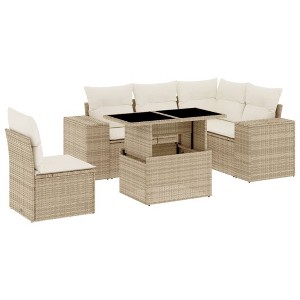 vidaXL 6 Piece Patio Sofa Set with Cushions - Beige and Cream - 1 of 4