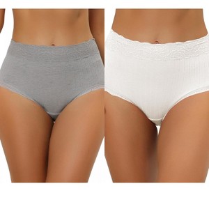 Allegra K Women's High Waist Tummy Control Comfortable Lace Trim Ribbed Brief 2 Packs - 1 of 4