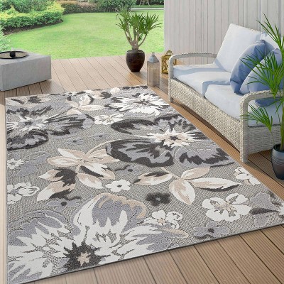 Gray Floral Synthetic Rectangular Indoor/Outdoor Area Rug 8' x 10'