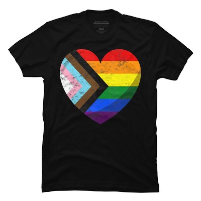 Design By Humans Retro Modern Pride Flag Heart By T-Shirt - Black - Medium