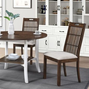 Coolbibila Wooden Dining Side Chairs Set of 2,Modern Farmhouse Rustic Slat Back Kitchen Dining Chairs,Fabric Upholstered Dining Chairs - 1 of 4