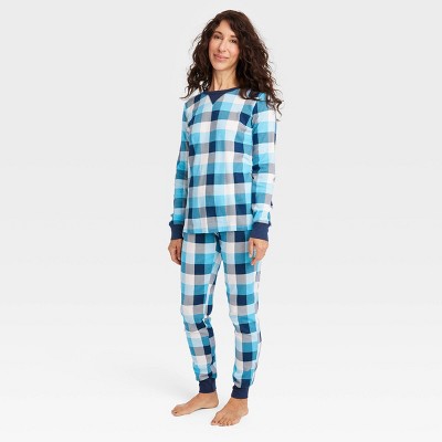 Women's Hanukkah Buffalo Check Print Matching Family Pajama Set - Blue