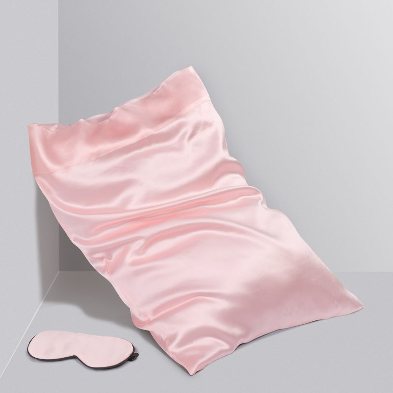 2 Pcs Standard Silk 350TC Gift Set Pillowcase and Eye Cover Pink - PiccoCasa, 3 of 7