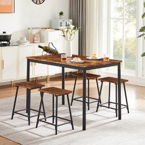 VECELO 5 Piece Dining Table & Chairs Set for 4, Kitchen Furniture MDF Board and Rectangular Metal Frame, Space-Saving, Black/Brown/Oak - 1 of 4