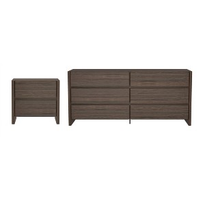 Manhattan Comfort Linda 6 Drawer Double Dresser and 2 Drawer Nightstand Set  Walnut Brown : Target