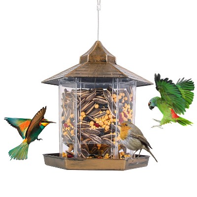 LakeForest "Weatherproof Hanging Gazebo Wild Bird Feeder with 6 Ports & Large Capacity for Garden & Patio"Brown