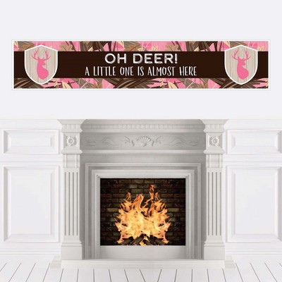 Big Dot of Happiness Pink Gone Hunting - Deer Hunting Girl Camo Baby Shower Decorations Party Banner