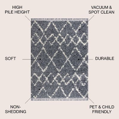 Denim Blue/Cream Diamond Shag Synthetic 4' x 6' Area Rug
