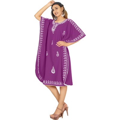 HAPPY BAY Women's House Daily Routine Evening Wear Solid Casual Relaxed Caftan Mini Cover Up Evening Dresses for Women Plus Size 2X-3X Purple, Solid