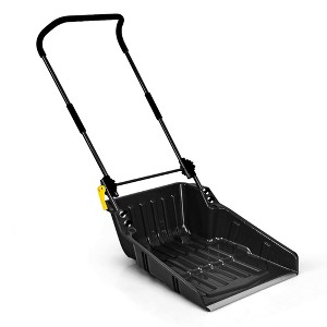 Costway 24'' Folding Poly Snow Shovel Snow Pusher w/Wheels U-Shape Handle - 1 of 4