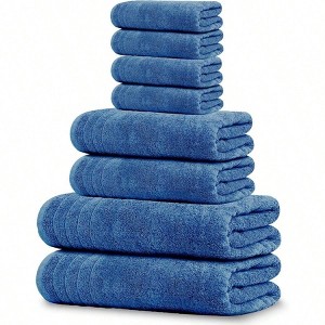 8 - Piece Bath Set: 2 Extra Large 30 X 60, 2 Hand 16 X 28, 4 Washcloths 13 X 13 in, 100 Cotton, Quick - Dry, Super Absorbent, Blue - 1 of 4