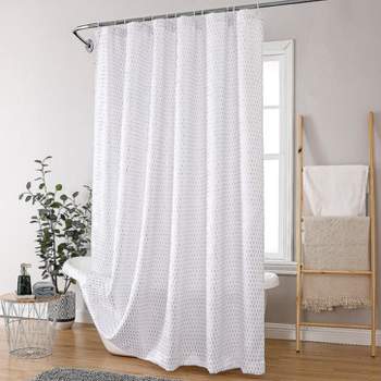 Kate Aurora Elegant "Raindrop" Silver Metallic Foil White Jacquard Fabric Shower Curtain - Standard Size
