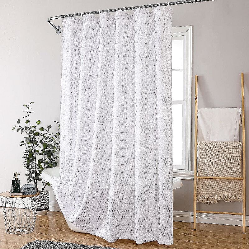 Kate Aurora Elegant "Raindrop" Silver Metallic Foil White Jacquard Fabric Shower Curtain - Standard Size, 1 of 8