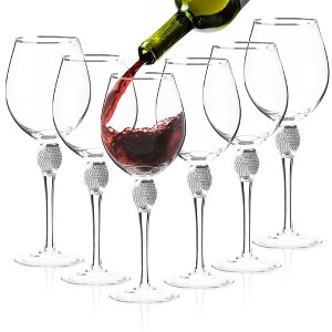 Berkware Luxurious Rhinestone Studded Long Stem Red Wine Glass with Elegant Tone Rim - 18oz - 1 of 4
