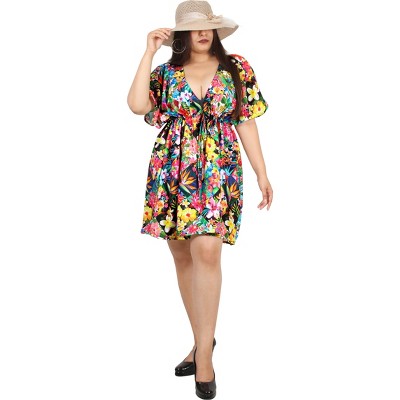 HAPPY BAY Women's Summer Short Fall Loose Vacation Mini Swim Dress Swimsuit Cover ups Tops X-Large-XX-Large Multicolored, Floral