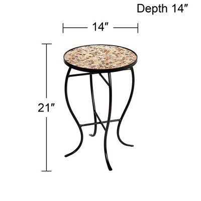 Mother of Pearl Mosaic Black Iron Outdoor Accent Tables Set of 2