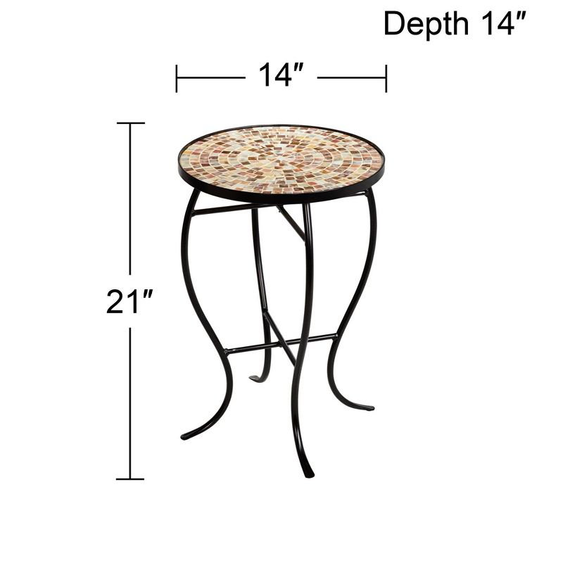 Teal Island Designs Modern Black Round Outdoor Accent Side Tables 14" Wide Set of 2 Natural Mosaic Tabletop for Front Porch Patio Home House, 4 of 8