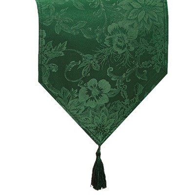 Green Jacquard Polyester Holiday Table Runner with Tassels