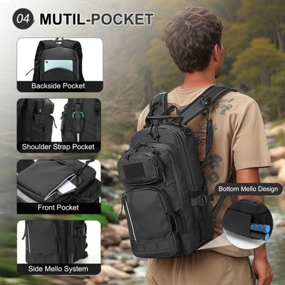 Unique Bargains Waterproof Multi-Pocket Fishing Backpack with Rod Holder Black — фото 3