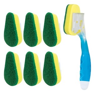 Lola Products Dish Brush w/ Soap Dispenser Wand, Absorbent Sponge Scrubber, No Leaking. Clean Dishes, Sinks and Cookware, 1 BRUSH w/ HEAD & 6 REFILLS - 1 of 4