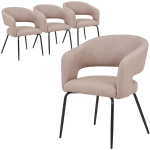 LeisureMod Dining Chair Upholstered in Leather with Open Curved Backrest and Iron Legs Gavin Collection Set of 4 - 1 of 4