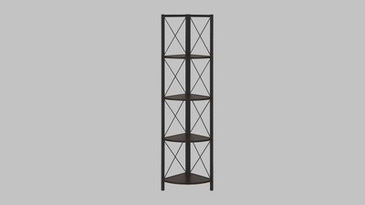 Espresso Black Metal 60" Corner Etagere Bookcase