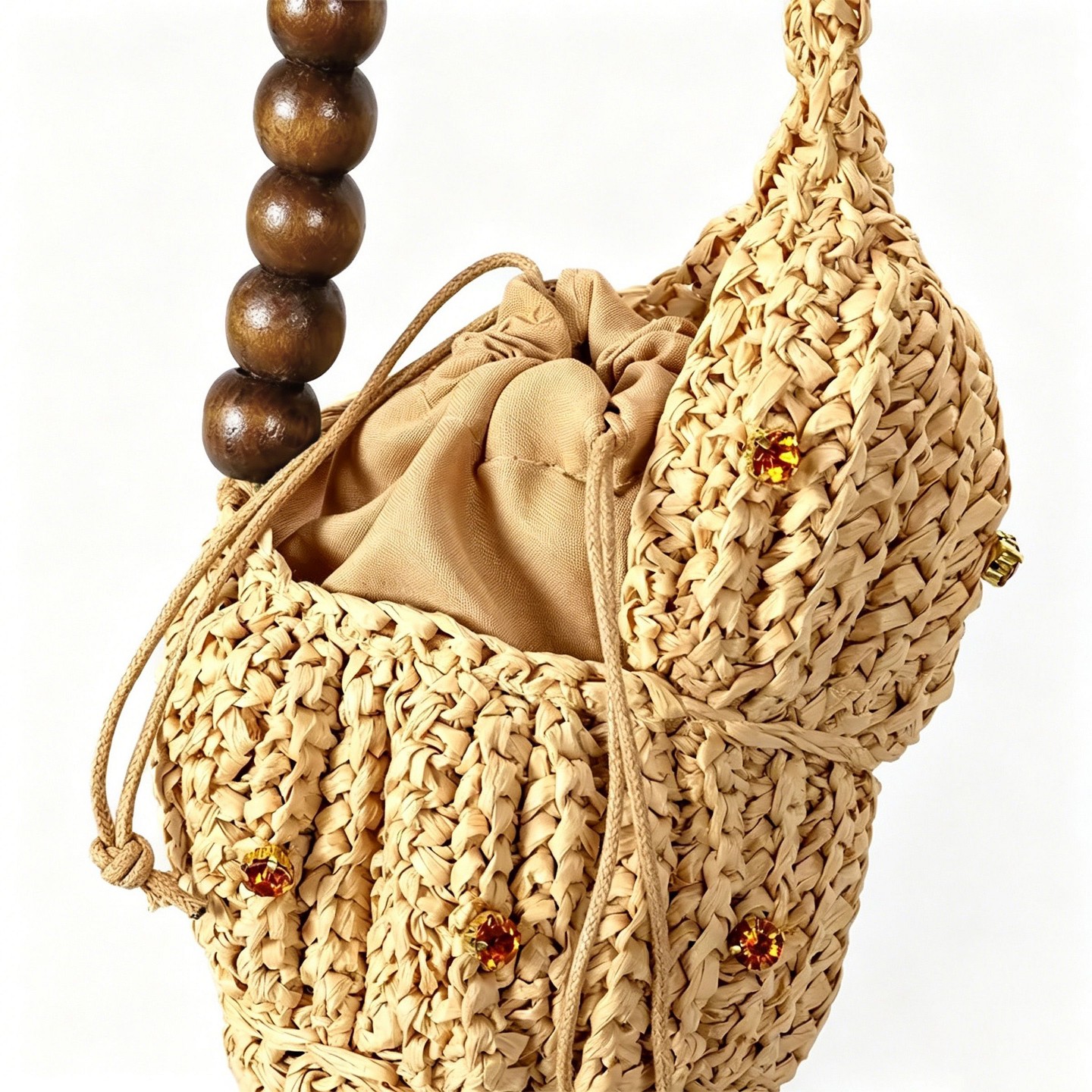 Сумка Cherie Code Top Handle, 3D Seashell Raffia Woven Boho Handbag, Drawstring Secure Mini Summer Beach Purse, Beige Natural Straw Color, 1 Pack, цвет: Бежевый — фото 3