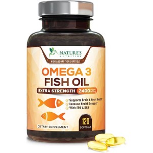 Omega 3 Fish Oil Capsules 3x Strength 2400mg EPA & DHA, Highest Potency - 120 Softgels By Nature's Nutrition - 1 of 4