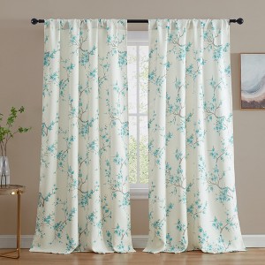HLC.ME Jasmine Floral Patterned Window Rod Pocket Curtains - Light Blocking Darkening Window Panels, Set of 2 - 1 of 4