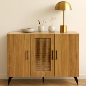 Homy Casa Sideboard Storage Cabinet with Rattan Doors and Adjustable Shelves, Natural - 1 of 4