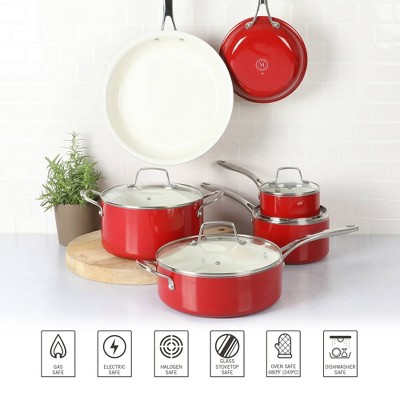 Red 10-Piece Aluminum Ceramic Nonstick Cookware Set
