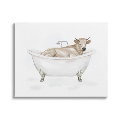 Stupell Industries Farm Cow Bathing Tub Animal Canvas Wall Art