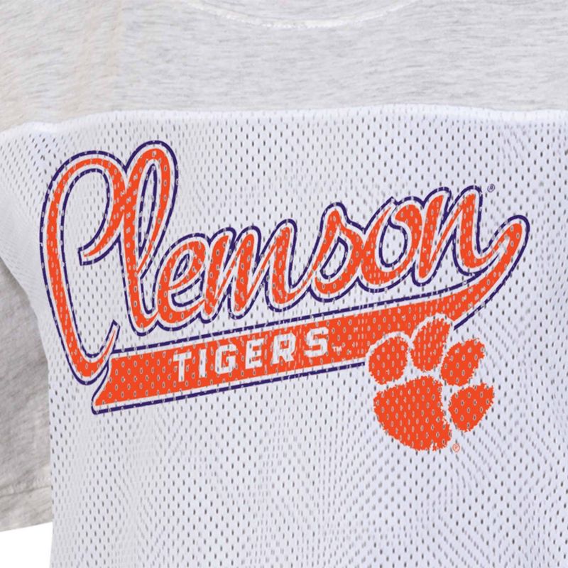 NCAA Clemson Tigers Women&#39;s White Mesh Yoke T-Shirt, 3 of 4