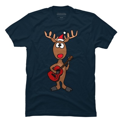 Men's Design By Humans Funny Cool Christmas Reindeer Playing the Guitar By SmileToday T-Shirt