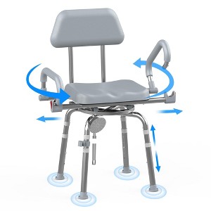 Swivel Shower Chair with Arms and Back, for Elderly and Disabled,Adjustable Height and Backrest,One-Touch Rotate Shower Chair,Gray - 1 of 4