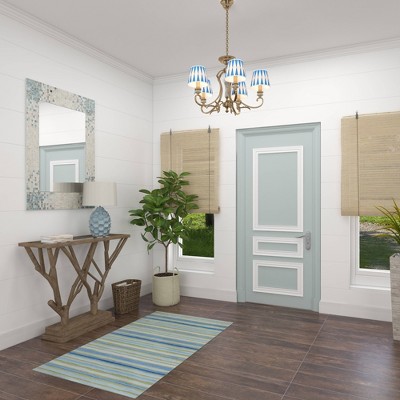 Coastal Cream Rectangular Wall Mirror with Blue Mosaic Corners
