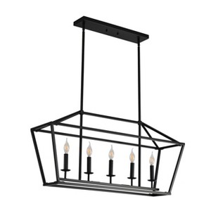BAOURE 5 Light Black Farmhouse Kitchen Island Lighting Industrial Linear Chandelier for Dining Room - 1 of 4