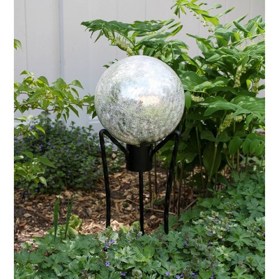12" Crackle Glass Silver Gazing Globe Garden Ornament