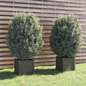 vidaXL Garden Planters 2 pcs Gray 15.7"x15.7"x15.7" Solid Wood Pine - 1 of 4