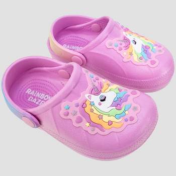 Rainbow Daze Molded Clog, Shark/Unicorn Adjustable Slide, Blue/Pink, Toddler Size 7-12