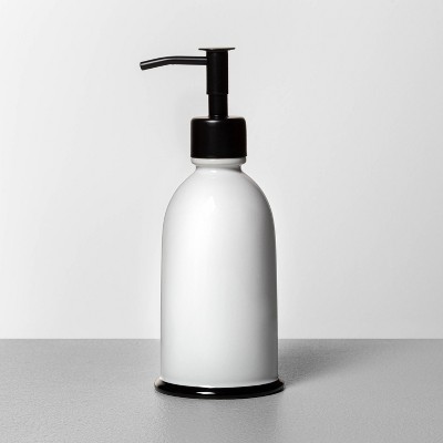 black and white soap dispenser