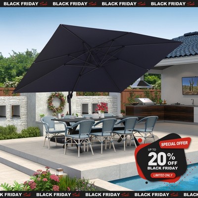 PURPLE LEAF 9x11.5 Ft Cantilever Umbrella Rectangle Outdoor Patio Umbrella Large Umbrella with 360-Degree Rotation Adjustable With Base